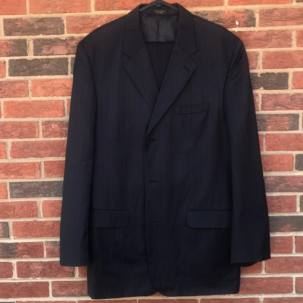 Navy Blue Suit Gray & Orange Pinstripes